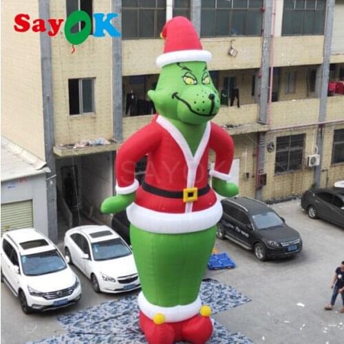 Inflatable Christmas Grinch as Santa 10ft&28ft Tall Christmas Decorations with White Light for Store Home Yard