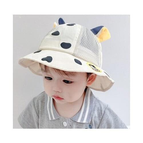 2021 New Childrens Cartoon Calf Embroidery Fisherman Hat Casual Breathable Boys and Girls Sun Hat Baby Basin Hat