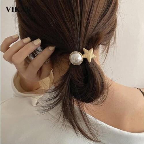 New Elegant Star Elastic Hair Bands Women Girls Cute Pearl Ponytail Organza Scrunchie Hair Ropes Hair Accessories Headwear VIKAR