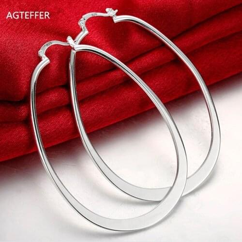 AGTEFFER New ​925 Sterling Silver 68mm Smooth Round Hoop Earrings For Woman Best Gift Fashion Charm High Quality Wedding Jewelry