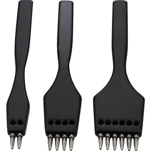 New Stylish DIY Leather Craft Hole Prong Punching Tool Belt Nail Punch Black Steel Handle Round Stitch Making Tools