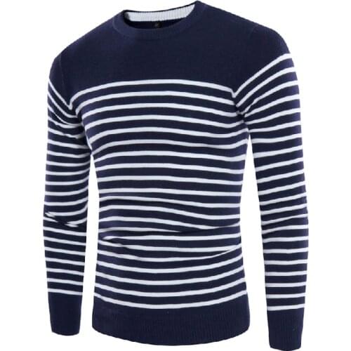 Autumn Winter Striped Pullover Sweater Mens Casual Knitted Sweater Male Fashion O-Neck Cotton Plus Size Pullover Sweater Men
