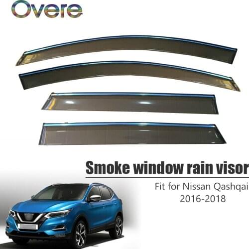 Overe 4Pcs/1Set Smoke Window Rain Visor For Nissan Qashqai 2016 2017 2018 Styling ABS Awnings Shelters Guard Accessories