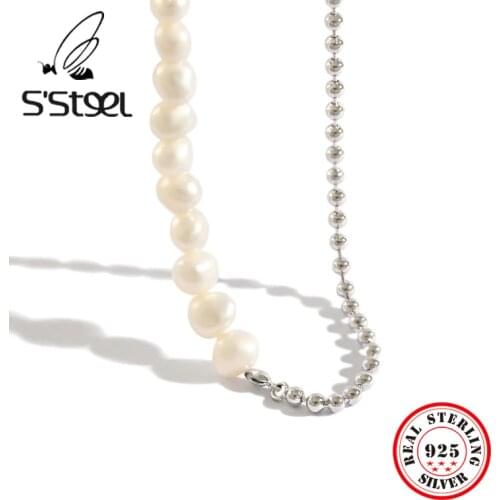 SSTEEL 925 Sterling Silver Necklaces Statement Pearl Necklace Kolye Bayan Regalos Para Mujer Bijoux Femme Collier Perle Jewelry