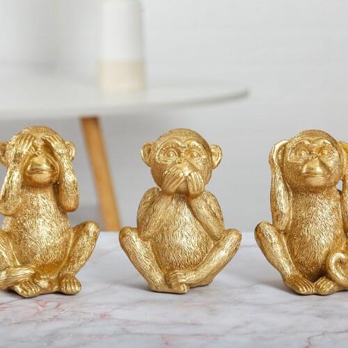 Resin no hear no see no speak golden monkey miniature figurines home decoration bedroom hallway ornaments