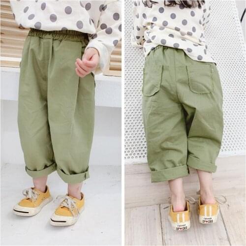 Casual Green Boys Girls Pants Kids Cotton Trousers Harem Pants Children Summer Autumn Spring 2021 Pocket High Quality
