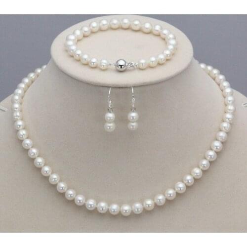 Prett Lovely Womens Wedding charm Jew.657 sets 7-8mm 8-9mm white pink freshwater pearl necklace bracelet earrings