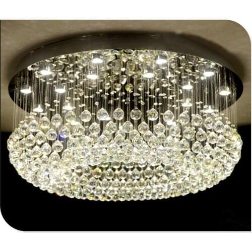 Contemporary Round LED Crystal Celling Light Rain drop K9 Crystal Chandeliers Flush Mount LED Ceilinglights Lustres Lighting Fix
