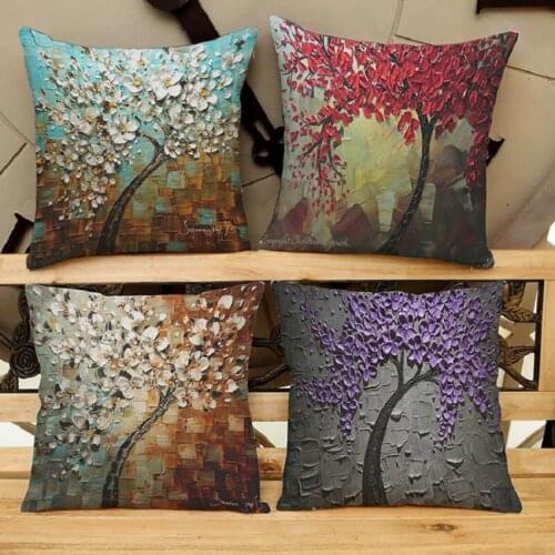 Modern minimalist oil painting tree linen pillowcase home office sofa cushion decorative linen pillowcase cushion cover