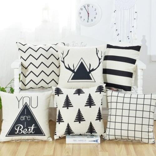 Modern simple black and white mixed linen geometric pillow cover office home Grid stripe throw cushion cover