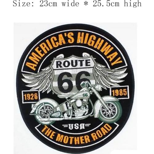 Americas highway 66 ROUTE embroidery patch 25.5cm high iron on sew on emblemas for full back on the Punk Motorcycle clothing