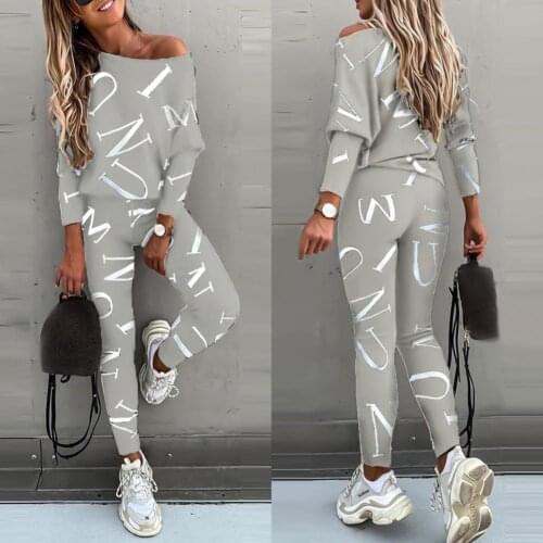 Womens Outfit Sets Letters Print Long Sleeve Top Pants Tracksuit for Sports Women Sets fashion Clothing Suits Set