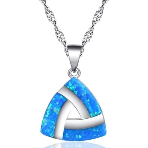 Trendy Silver Color Blue Opals Choker Necklace Women Classic Geometric Triangle Chain Pendant Necklaces Boho Charms Jewelry