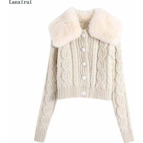 Ladies fur sweater Women Fashion Patchwork Faux Fur Knitted Cardigan Sweater Vintage With Tied Female Long Sleeve Outerwear