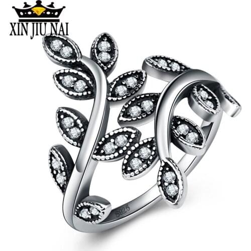 Bague femme Silver Ring with Crystal Leaf Buds Retro Thai silver Rings for Women Simple Fashion Jewelry Boho anillos mujer