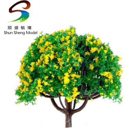 10pcs 2.8 inch Scenery Landscape Train Model Trees w/ Yellow Flowers - Scale 1/100
