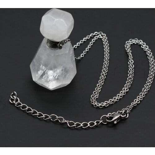100-Unique Personalized 1 Pcs Stainless Steel Perfume Bottle Natural White Rock Crystal Pendant Link Chain Necklace