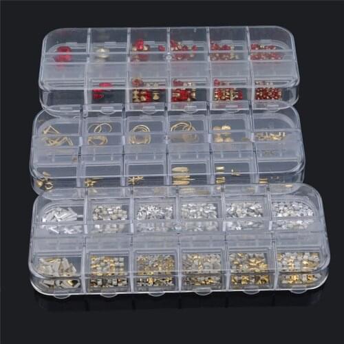 12 Grid Mixed Style Nail Art Moon Star Gold Metal Rivet Studs 3D DIY Charm Decoration Accessories Jewelry Glitter Manicure Stone