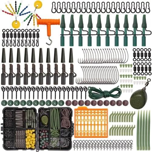 277Pcs/Box Carp Fishing Tackle Carp Hooks Anti Tangle Sleeve Quick Change Swivel Hook Stop Beads Boilie Bait Screw Corn Lure Set