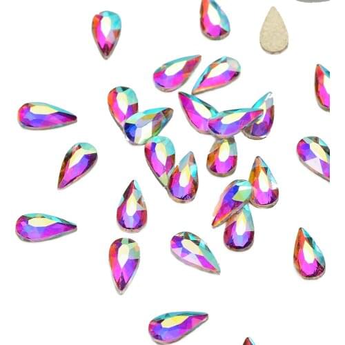 30pcs Raindrop Shape 5*10mm Crystal AB Flat Back Fancy Nail Art Crystal Rhinestones For Wedding Personality Design Beads