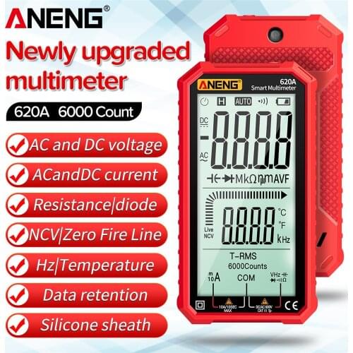 620A Digital Smart Multimeter Transistor Testers 6000 Counts True RMS Auto Electrical Capacitance Meter Temp Resistance Tester