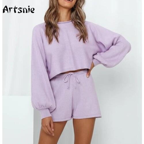 Artsnie Autumn Womens Tracksuit Sweatshirt Top Suit And Shorts Two Piece Sets Streetwear Purple Casual Ladies Tracksuit Outfit