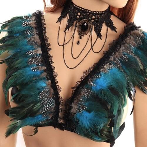 Bdsm Underwear Festive Club Rave Elastic Shoulder Feathers Wing Harness Straps Sexy Women Goth Bondage Suspenders Lingerie Vest