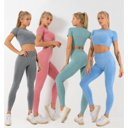 Seamless Yoga Sets Sports Fitness High Waist Hip-lifting Trousers Short-Sleeved Suits Workout Clothes Gym Leggings Set for Women