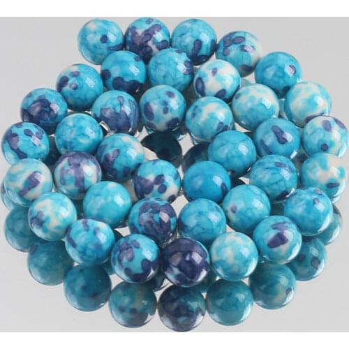 Natural Stone Blue White Spotted Rain Jaspers Round Loose Beads for Jewelry Making DIY Woman Bracelet Necklace 4/6/8/10/12mm