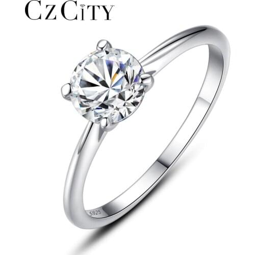 CZCITY 8mm Round Cubic Zirconia 925 Sterling Silver Wedding Jewelry Rings for Women Fine Jewelry Engagement Silver Ring Female