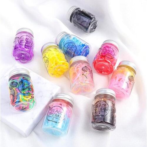 Mini Disposable Candy Hair Rings Children Kids Hairbands Gum Baby Rubber Band Hair Tie Elastic Hair Bands with Bottle Storage