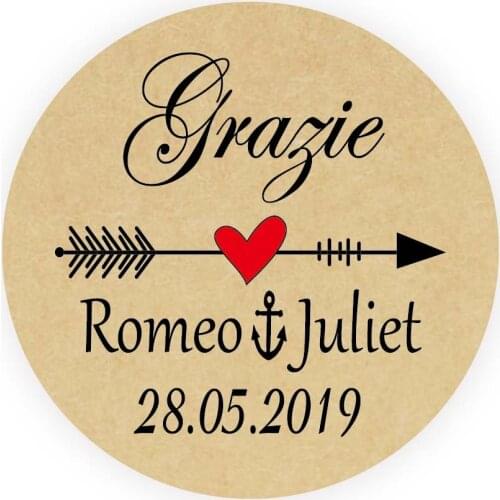DouxArt 100pcs Personalized Wedding Favors Stickers Grazie, 40mm Kraft Graduation Birthday Party Communion Seals Labels V1112