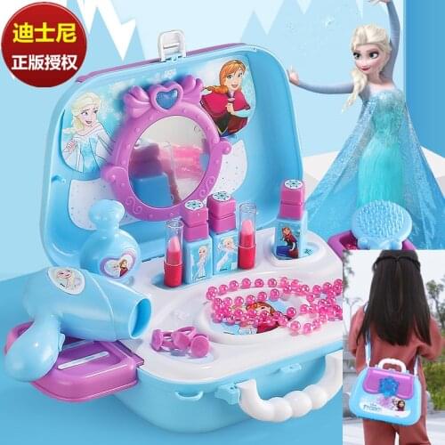 Disney Makeup Toy Frozen Makeup Backpack Dressing Table Elsa Cosmetic Case Girl play house Makeup Toy Christmas present
