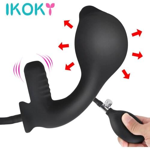 IKOKY Inflatable Butt Plug Anal Dilator Expandable Clitoris Stimulation Super Large Vibrating Anal Plug Dildo Vibrator