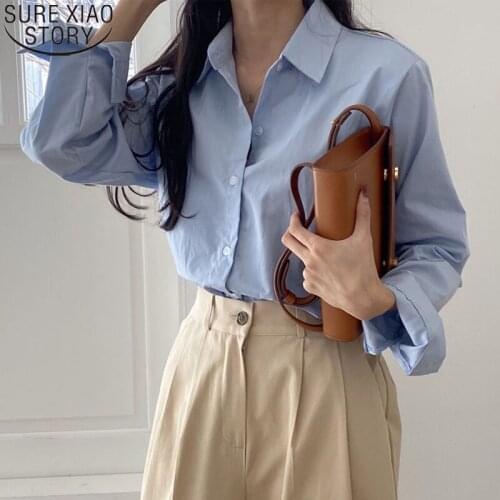 Korean Chic Solid Casual Loose Shirt Office Lady Turn Down Collar Autumn Long Sleeve Shirt Top Women Blouses Simple Blusas 17205