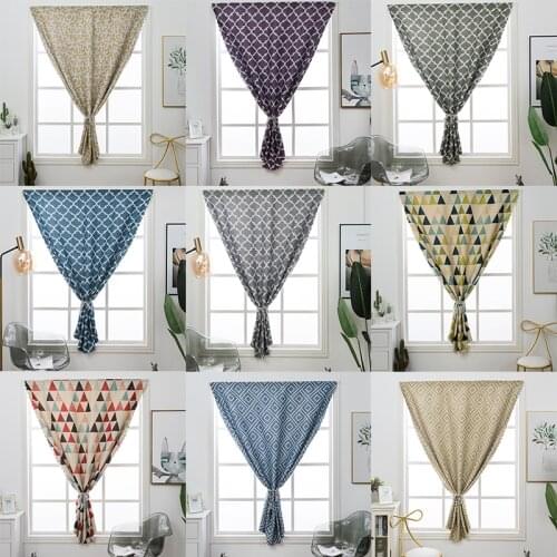 Geometric Short Blackout Curtains Punch-free Velcro Kitchen Door Elegant Polyester Fabric Living Room Bedroom Window Cortina