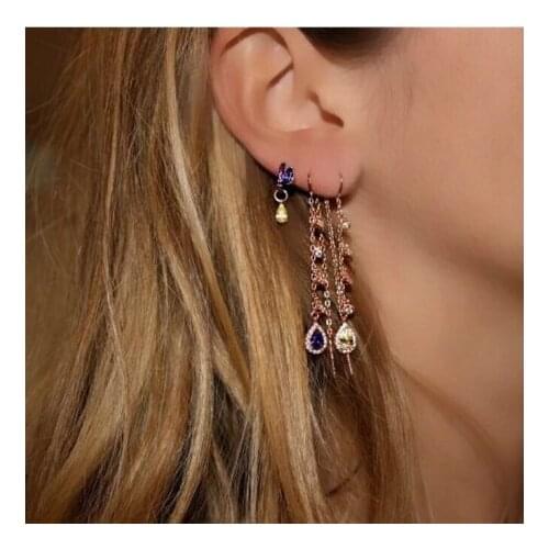 Rose gold fashion jewelry tassel chain ear wire cz drop charm elegant women girl fashion design wedding gift CZ dangle earring