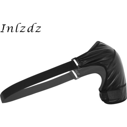 Mens Erotic Tank Top Wet Look Faux Leather Elastic Single Shoulder Brace Support Strap Injury Protector Wrap Belt for Night Club