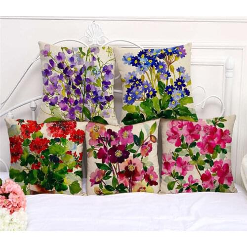 Throw Pillow Cases Watercolor Flowers Floral Cushion Cover 45x45cm Home Living Room Decoration Linen/Cotton Pillowcover Decor