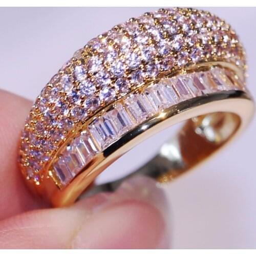 Size 6/7/8 Pave Setting New Arrival Luxury Jewelry 10kt Yellow Gold Filled Party Women Wedding Princess 5A CZ Crown Ring Gift