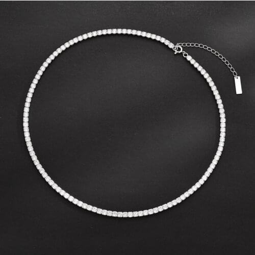 TUNGSTE Choker Necklace 925 Sterling Silver CZ Zirconia Minimalist Simple Classic Collar Choker Clavicle Chain Necklace