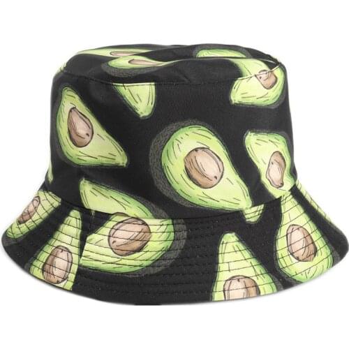 Avocado Fruit Bucket Hat Panama Beach UV Proof Women Flat Top Hunting Cap Men Girls Foldable Fishermen Hat SWANOWING