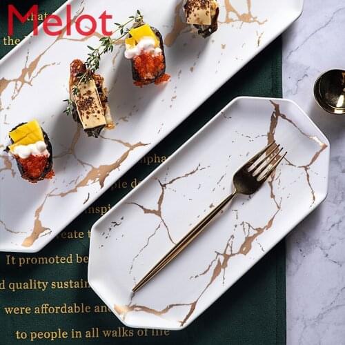 Marble pattern gold octagonal flat plate ceramic tableware kitchen plate home dish Western dish