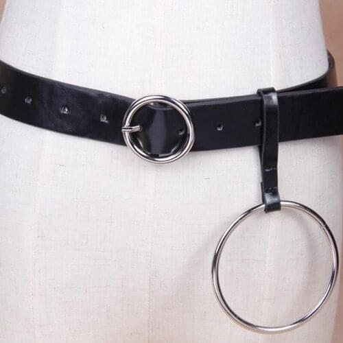 Hot Sale Fashion PU leather women belts silver round buckle high quality waist belt black luxury cummerbunds gifts large circle
