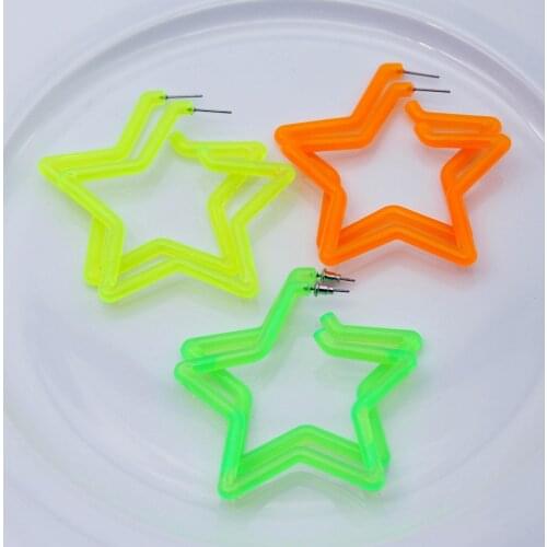 Geometric Big Star Heart Neon Acrylic Hoop Earrings For Women Punk Fluorescent Green Yellow Big Round Hoop Fashion Party Jewelry