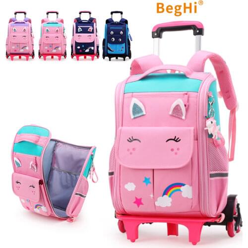 School Bag Trolley 6 Wheel Kindergarten Preschool Primary School Kids Trolley Bag Staircase Boy Girl Backpack Wheeled ZR5100