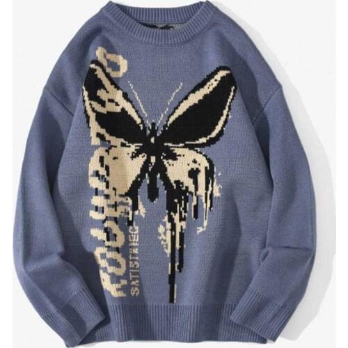 Hip Hop Knitwear Couples Sweater 2021 Harajuku Fashion Butterfly Couples Loose Tops Casual Streetwear Pullover Sweater y2k