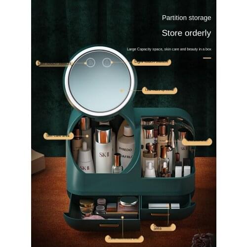Makeup Storage Box Dustproof with Mirror Integrated Desktop Home Large Capacity Skin Care Mask Dressing Table Storage Rack