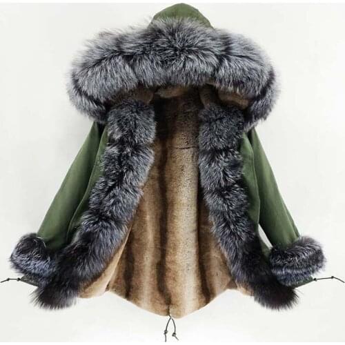 2020 Womans clothing coat Real fur lined parka women winter fox fur coat Rabbit fur lined coat parka thick warm snow jacket
