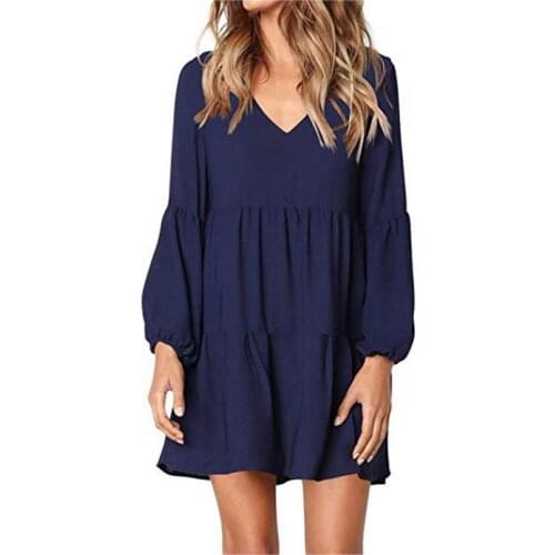 Women Lantern Sleeve Dress Solid Color Long Sleeve Mini Dress Daily Holiday Office Elegant Ladies Dresses Vestido Verano Mujer